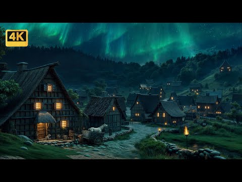 Peaceful Village Medieval Ambience with Night Sounds, Crickets, Owl Sounds for Relaxation & Sleep🌛