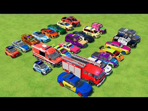 TRANSPORTING CARS, AMBULANCE, POLICE CARS, FIRE TRUCK OF COLORS! WITH TRUCKS! - FS 22