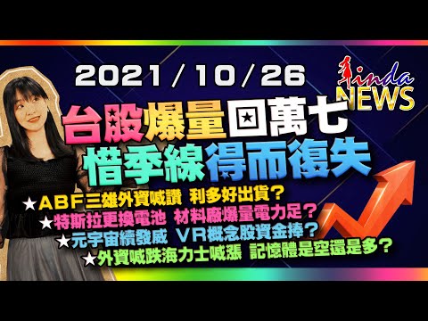 【LINDA NEWS 最錢線】2021/10/26 台股爆量回萬七 惜季線得而復失｜GMoney