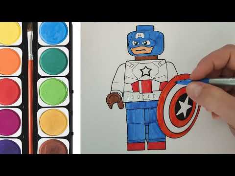 Comment dessiner et colorier Lego Captain America des Avengers, Coloriages de Capitaine América