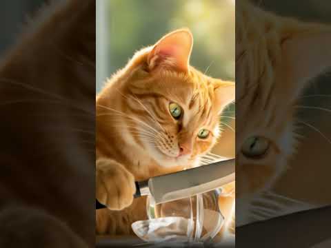 Purr-fect Slices: A Cat's Guide to Apple Carving  #cat #funny #animal #ai
