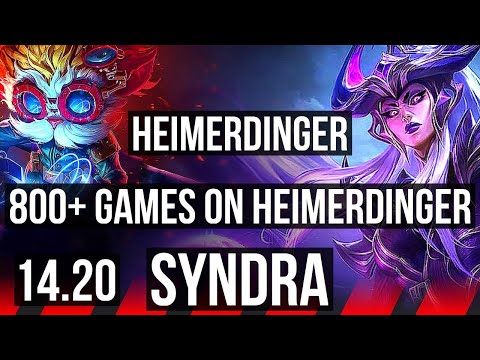 HEIMERDINGER vs SYNDRA (TOP) | 800+ games, 3/1/3, Rank 12 Heimer | KR Diamond | 14.20