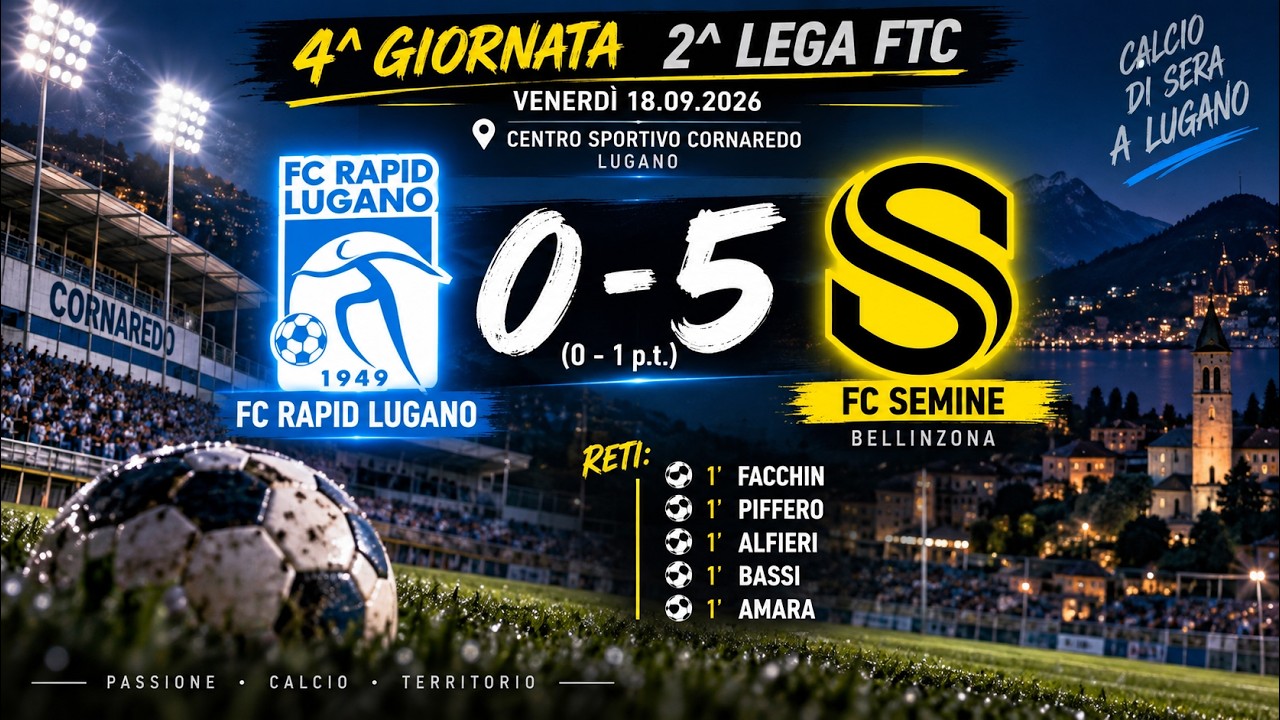 FC Rapid Lugano 🆚 FC Semine Bellinzona | 0-5 | Rivivi tutte le emozioni della gara 4^Camp. 2^Lega