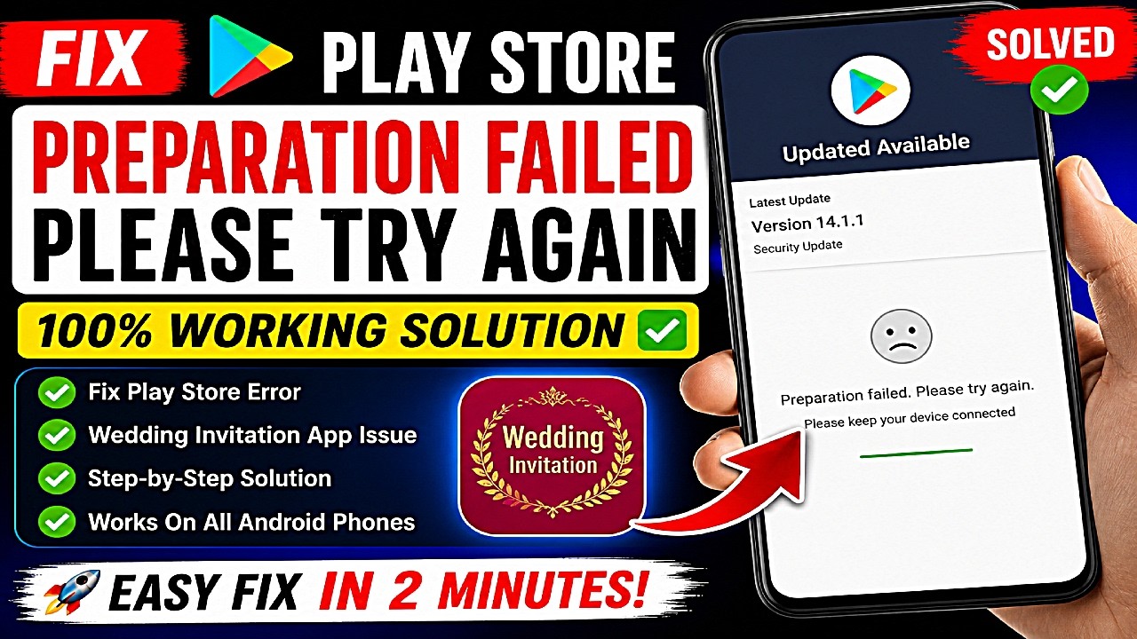How to Fix "Preparation failed. Please try again" Error in Google Play Store | 100% Working Solution