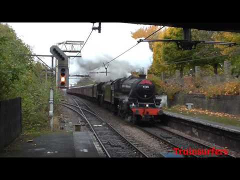 LMS Black 5 No's. 44871 + 45407 on 1Z44 'Tin Bath' @ Guide Bridge on 06.11.16 - HD