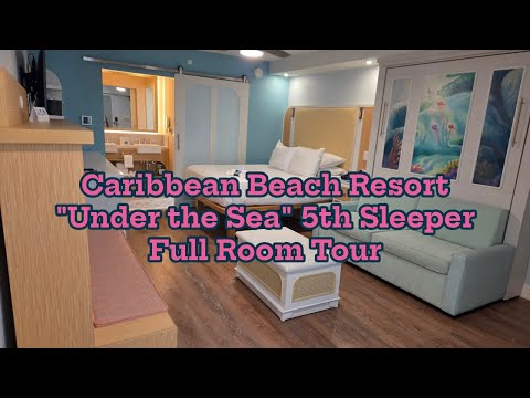 Disney's Caribbean Beach Little Mermaid/Under the Sea Refurbished Room Tour|5th Sleeper & Murphy Bed