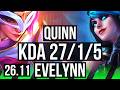 QUINN vs EVELYNN (JGL) | Good KDA: 27/1/5, 50K damage | EUW Master | 26.11
