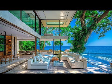 Smooth Jazz & Ocean Waves - Jazz Instrumentals In A Coastal Living Room Space Help Relieve Stress