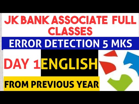 CLASS 1- ENGLISH ||JK BANK PO/ BA|| ERROR DETECTION 5-10 MKS|| PREVIOUS YEAR PATTERN||Score 30/30