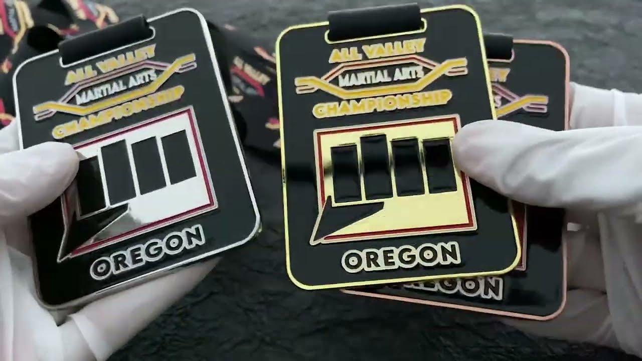 1141 - Boxer Gold Silver Antique Bronze Square Enamel Medal