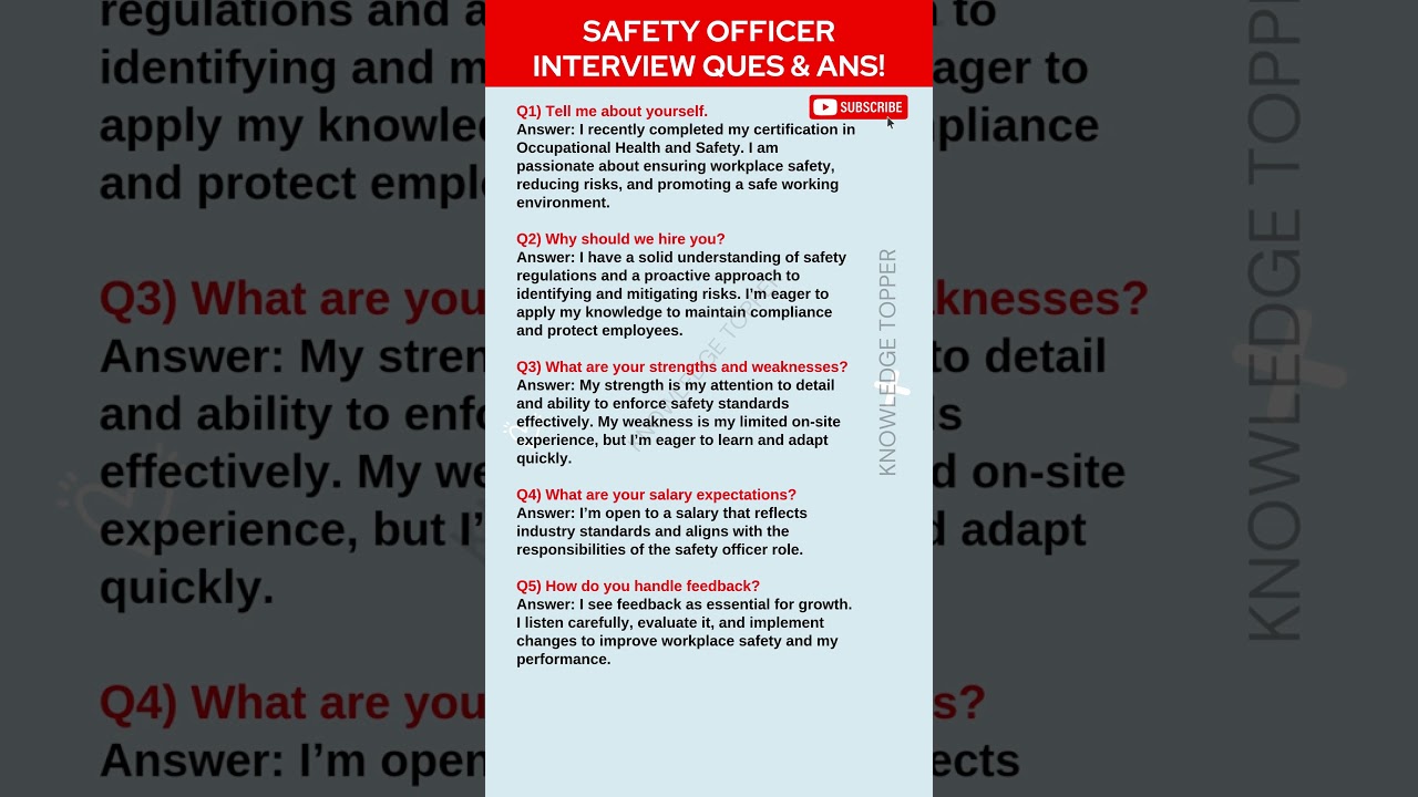 Safety Officer Interview Questions and Answers