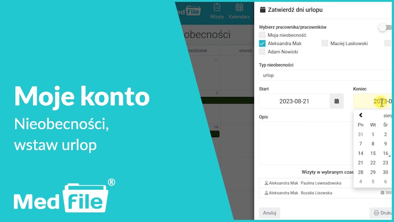 Nieobecności, wstaw urlop