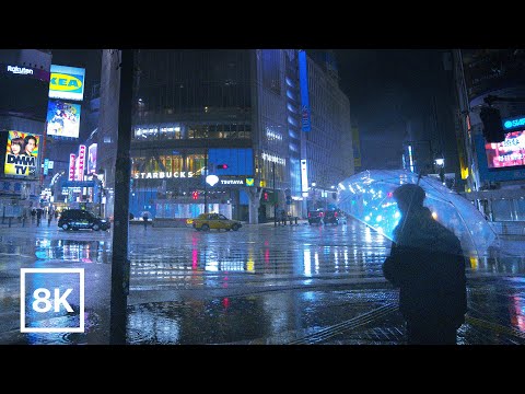 2-HOUR Rainy Night Walk in Shibuya, Tokyo / 8K 60fps / Relaxing Rain Sound