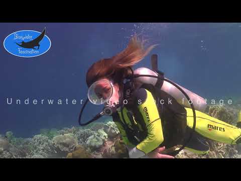 0529_Female scuba diver wearing vintage dive mask, 4K vintage scuba diving equipment