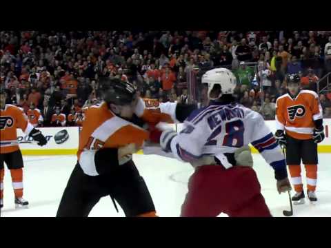 Tye McGinn fights Kris Newbury. New York Rangers @ Philadelphia Flyers. Jan 24th 2013