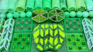 ASMR slime mixing: green wax glitter molds, clay swirls & crackles #36