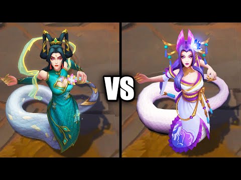 Prestige Mythmaker Cassiopeia vs Spirit Blossom Cassiopeia Skins Comparison (League of Legends)
