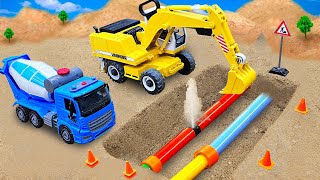 Rescue mini tractor from the sand pits and repair broken water pipes | Funny Stories Car Toys