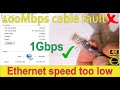 Ethernet speed capped at 100Mbps fixed to 1Gbps - cable fault