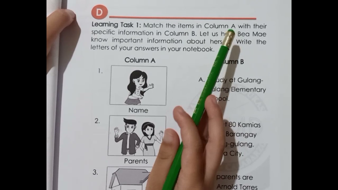 LET US HELP BEA MAE KNOW IMPORTANT IMFORMATION ABOUT HERSELF. ENGLISH 1 Q3 WEEK 4/ LEARNING TASK 1