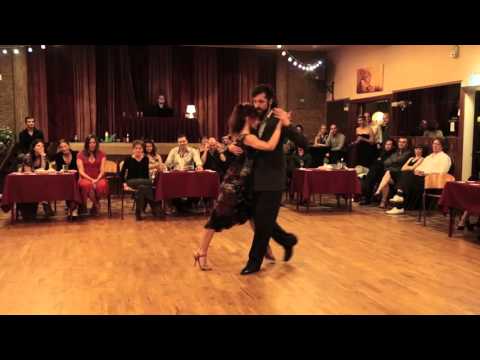  Claudia Jakobsen  and  Rolando Valdivia  are  dancing  to  the  tango  "  Guapo y varón  "  by  Rodolfo Biagi  in  2015