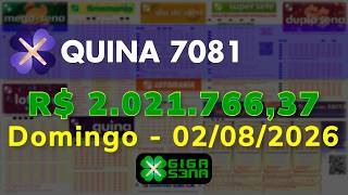 Resultado da Quina 7081, Domingo, 02/08/2026