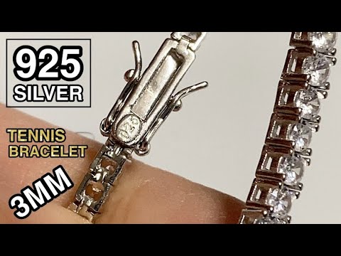 Real Solid 925 Solid Sterling Silver Tennis Bracelet Iced 3mm Thick One Row