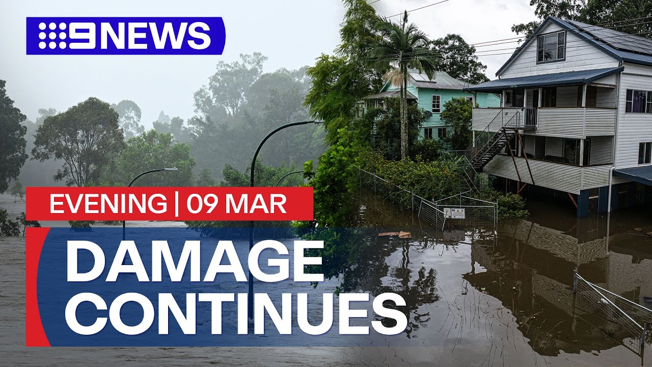 Rain from ex-Tropical Cyclone Alfred unfolds flood emergency and damaging winds | 9 News Australia
