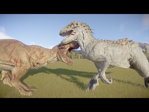 2x Indominus Vs 2x Spinosaurus Vs 2x T-Rex Vs 2x A-Rex Fights in Jurassic world evolution 2