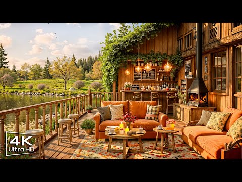 February Morning Jazz at Lakeside Coffee Shop Ambience 🍃 Relaxing Jazz Instrumental Music for Work
