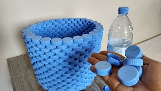 LAUNDRY BASKET FROM PLASTIC BOTTLE CAP | Very Easy DIY Plastic Recycle Ideas | Arts & Crafts