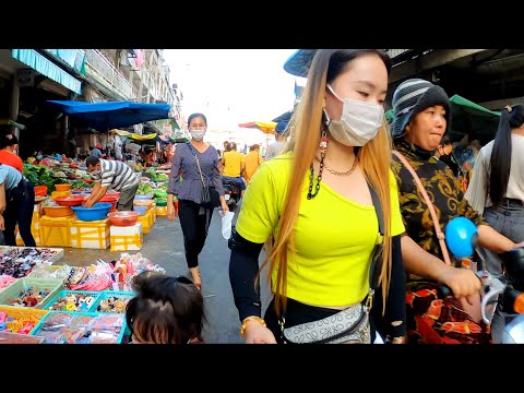 Phnom Penh Evening Street Market Scenes | Cambodia Food Market Tour @Orussey Market