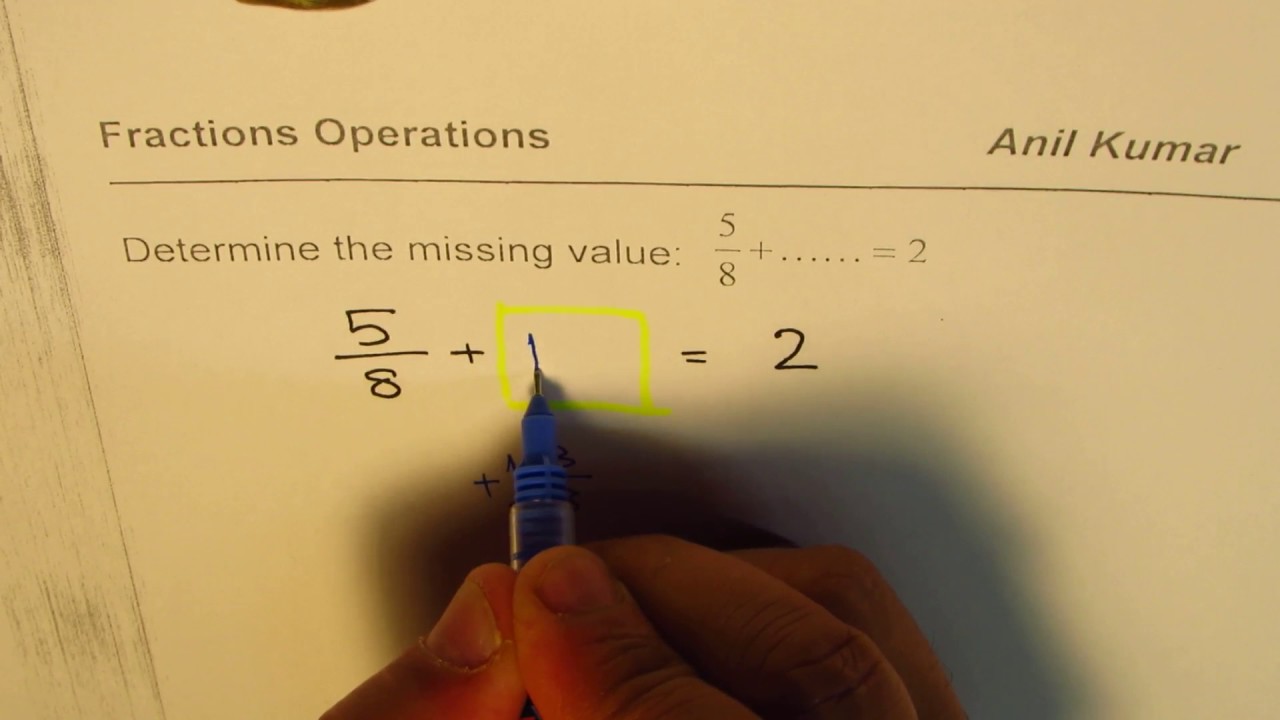 Determine the missing Fraction a/b to Make True 5/8 + a/b = 2