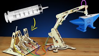How to Make Hydraulic Powered Crane with 10 syringe and neodimiun magnet