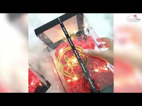 Hộp quà tặng Gấu hoa hồng xốp size 23cm kèm đèn LED và Vương miệng