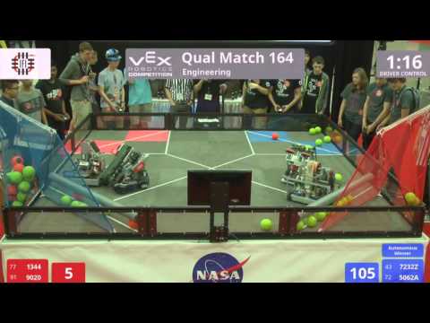 VEX Worlds 2016 - VRC High School - Engineering - Qual 164 (1344 9020) 134 vs 297 (7232Z 5062A)