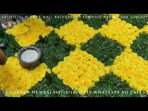 artificial flower wall backdrop decorator  for haldi-mehndi-sangeet function | floral backdrop