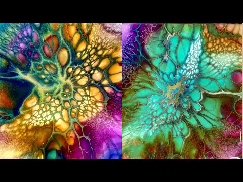 (58) Gold Cell Mix experiment/Bloom Technique Sheleeart inspired colors/Fluid Art/フルイドアート ブルームテクニック