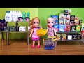 Grocery ! Elsa and Anna toddler at the store - shopping - food - supermarket - hide and seek