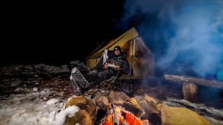 Winter Luxury Camping + Cooking Bacon Burgers !