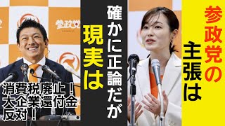参政党(神谷宗幣代表や塩入清香議員)が掲げる消費税や大企業還付金廃止は確かに正論ですが現実は諸刃の剣