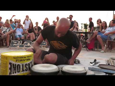 Dario Rossi Techno Street Drummer at Kumharas IBIZA - BLOOP'N'SUNSET part of Bloop Festival 2015