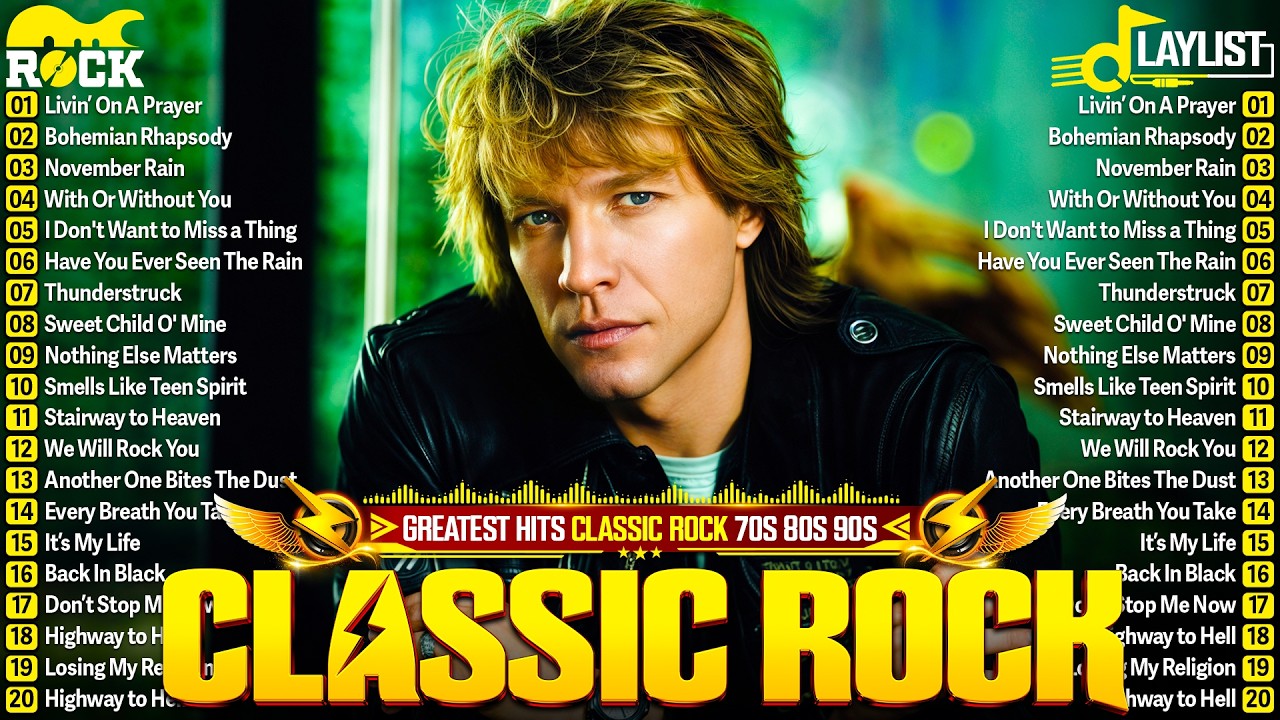 Top 100 Classic Rock Songs Of 80s 90s - Bon Jovi, Aerosmith, Queen, Guns N' Roses, Metallica, Queen