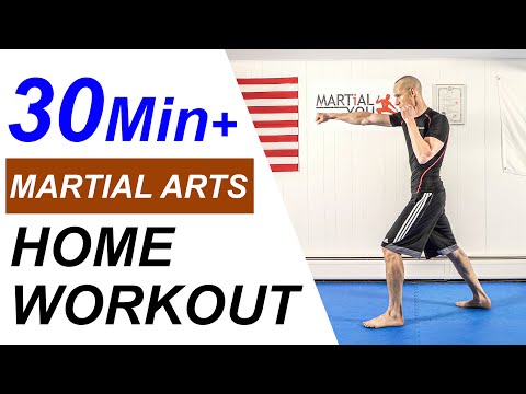 30 Minute + Martial Arts Fitness Home Workout with Taekwondo Kicks ( No Equipment )