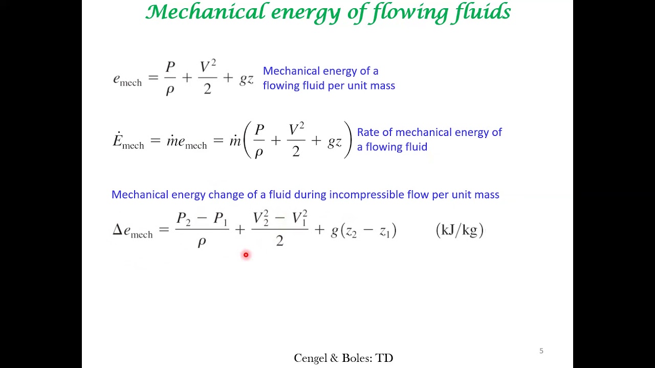 Mechanical Energy of Flowing Fluid Elements
