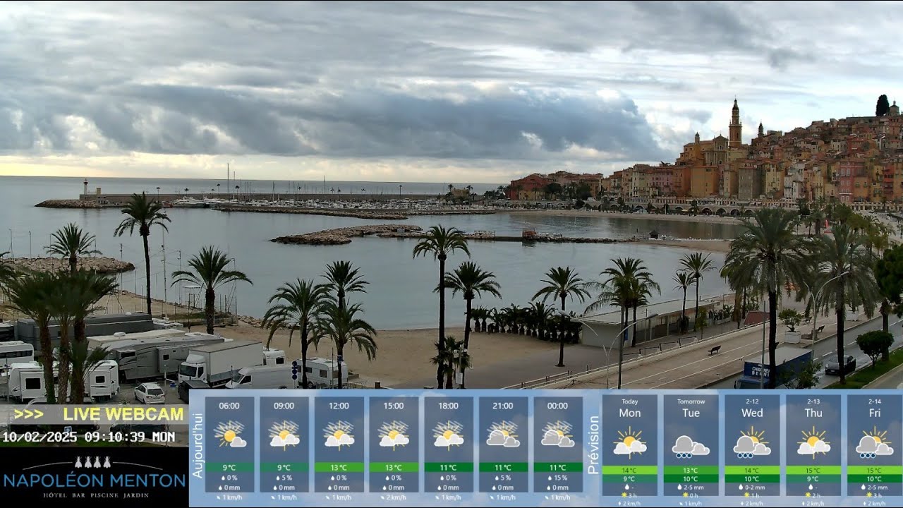 Live webcam view of Menton Bay & Old Town Panorama