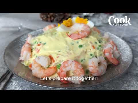 Elevate your appetizers with the elegant RUSSIAN SALAD WITH SHRIMPS fresh, creamy, and irresistible!