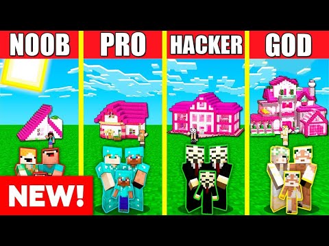 GIRL PINK HOUSE BUILD CHALLENGE - Minecraft Battle: NOOB vs PRO vs HACKER vs GOD / Animation ALEX