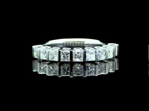 1 1/10 CTW Bar Set Diamond Semi-Eternity Anniversary Wedding Band Ring in 14K White Gold