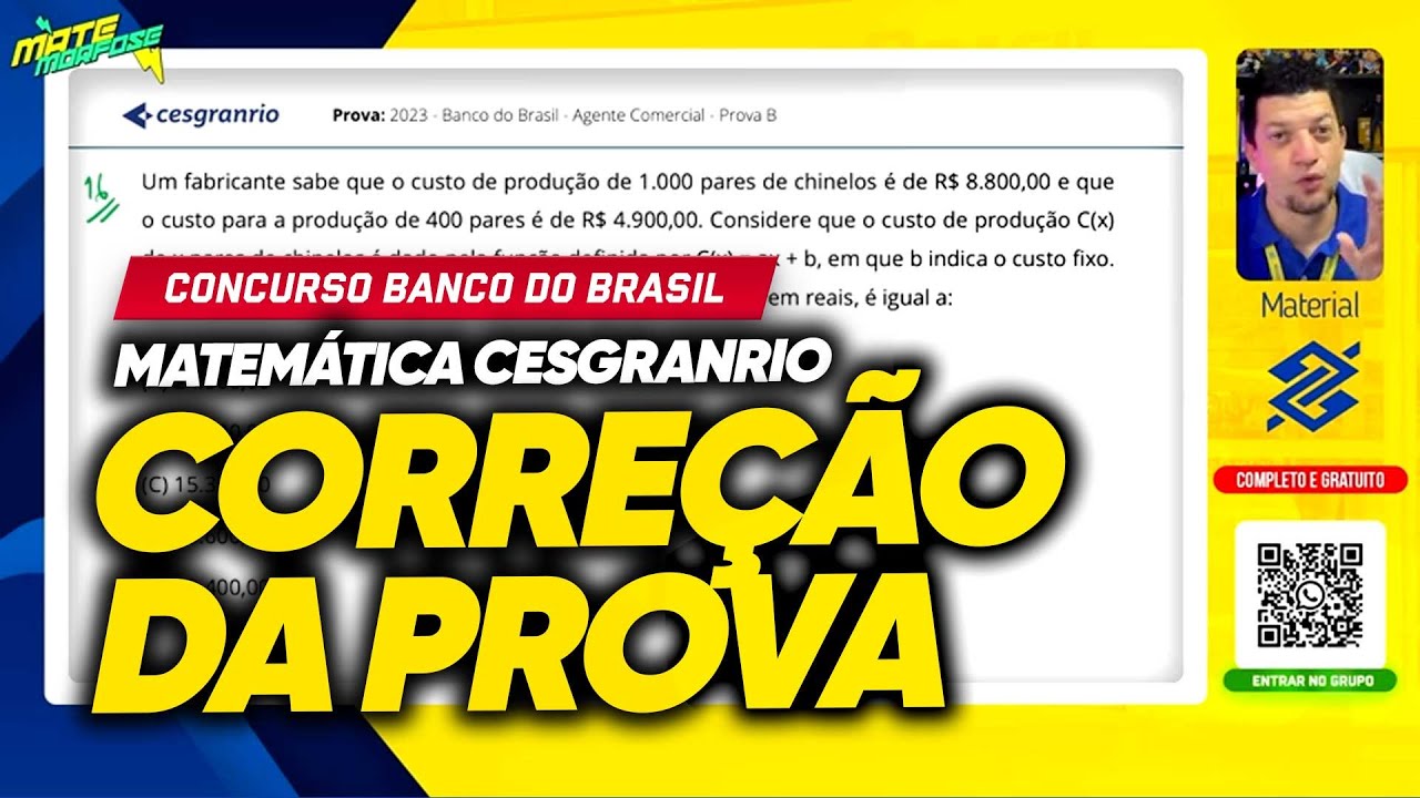 Correção da Prova do Banco do Brasil 2023 | Matemática | Prova B
